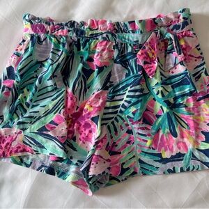 Lilly Pulitzer Girls Shorts Size 6/7 Tropical Floral Elastic Waist 100% Cotton
